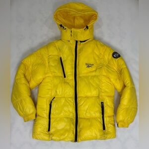 🌻Reebok Puffer Jacket Men’s Size XL Yellow Full Zip Hooded Insulated Winter Coat